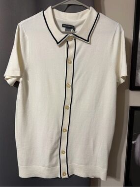 French Connection Cream Polo Shirt with Black Trim